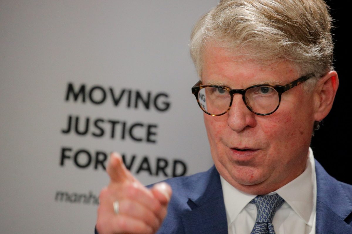 FILE PHOTO: Manhattan District Attorney Cyrus R. Vance Jr. speaks during a news conference to announce the return of The Gold Coffin of Nedjemankh, to the people of Egypt, in New York City