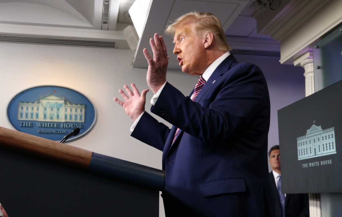 U.S. President Trump speaks to reporters during a news conference