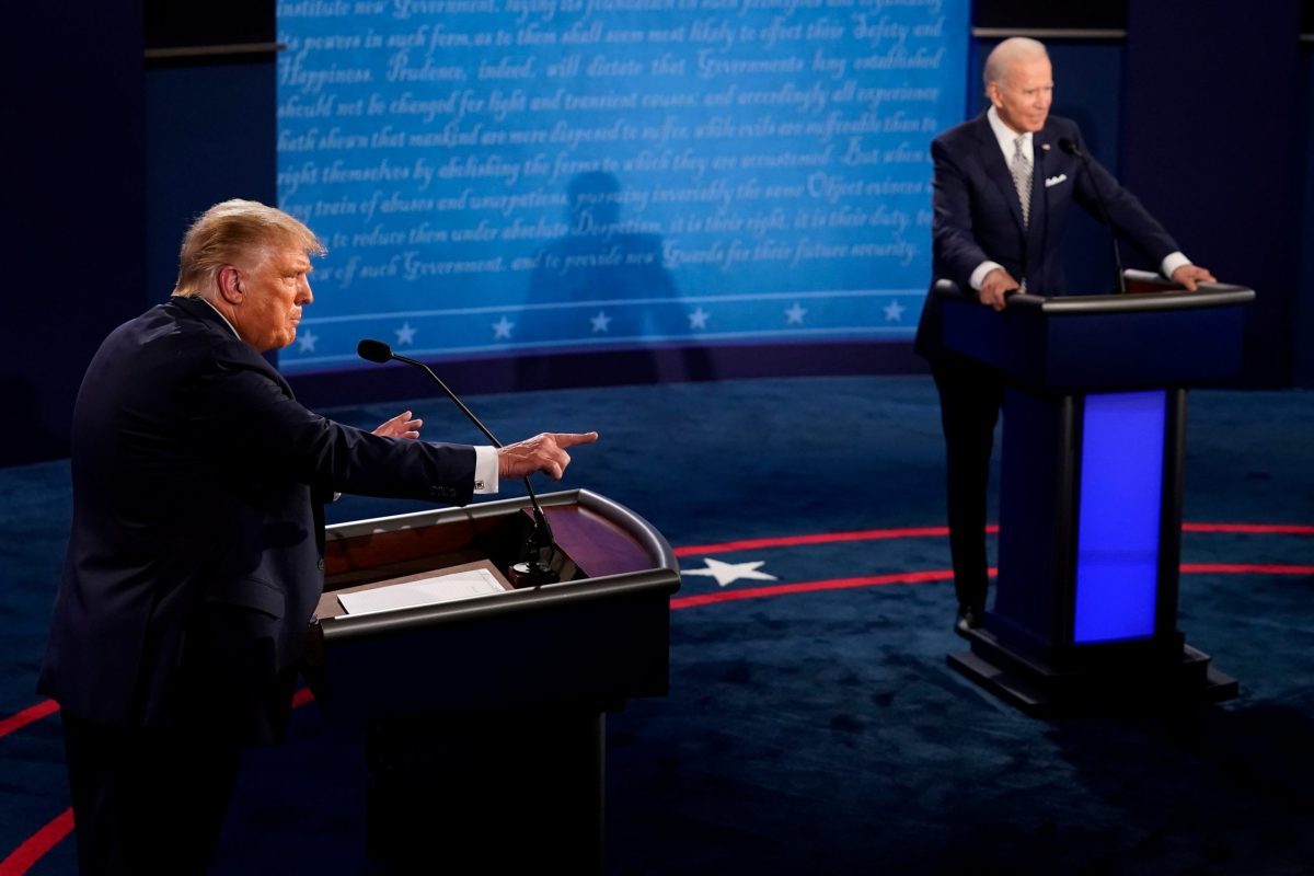 U.S. President Donald Trump and Democratic presidential nominee Joe Biden participate in their first 2020 presidential campaign debate in Cleveland