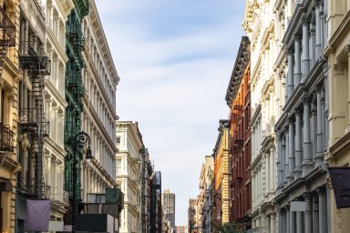 Historic buildings on Greene Street in the SoHo neighborhood of Manhattan in New York City