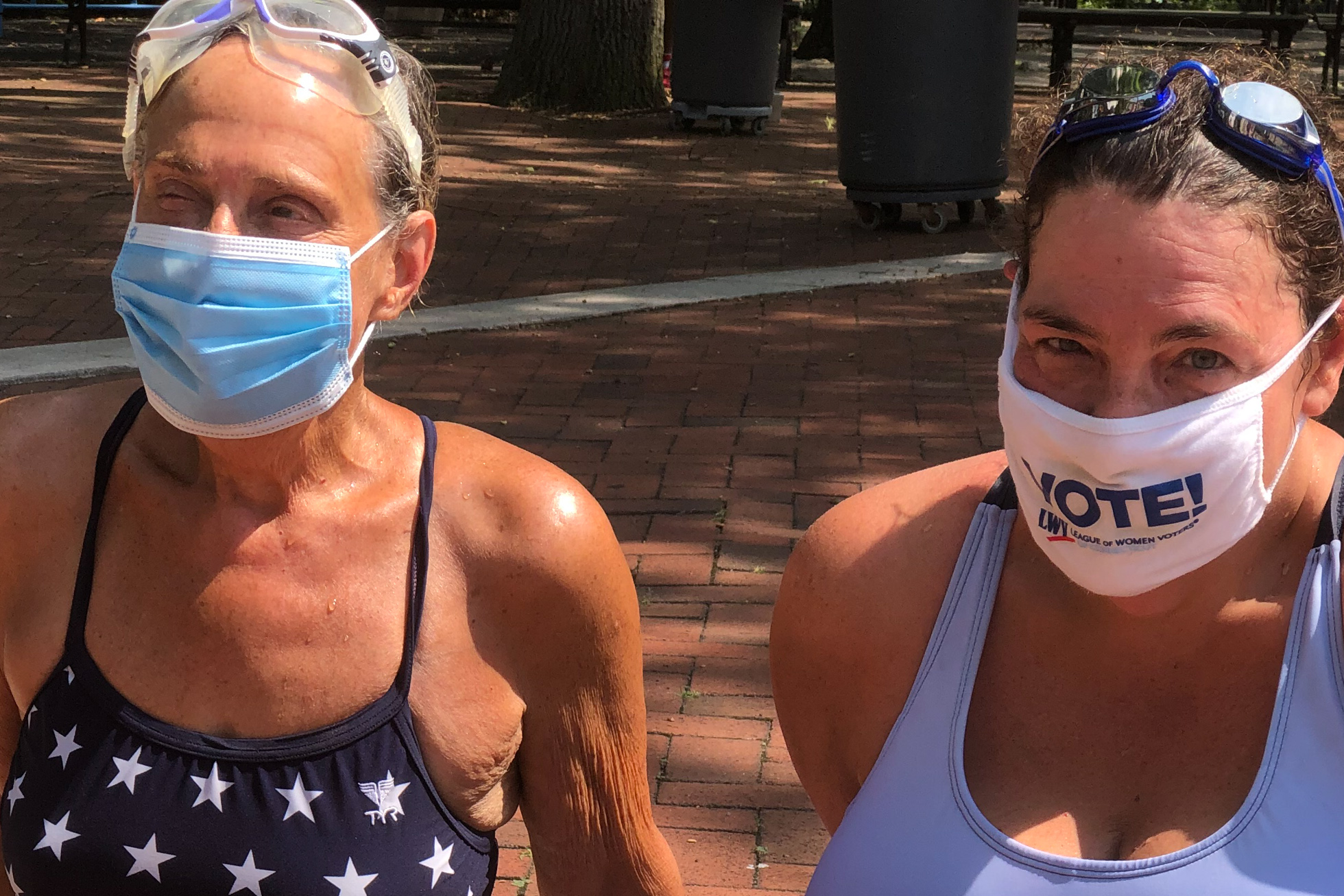 Dr. Katz and Ellen Blum after a mile swim in Hamilton Fish