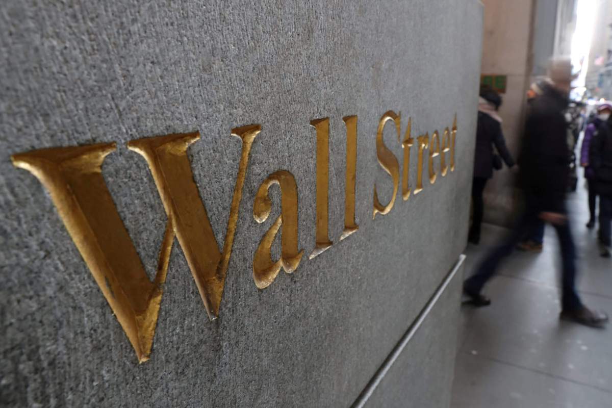 FILE PHOTO: A street sign, Wall Street, is seen outside New York Stock Exchange (NYSE) in New York City, New York