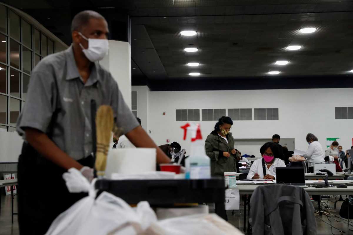 Votes continue to be counted at the TCF Center the day after the 2020 U.S. presidential election, in Detroit, Michigan