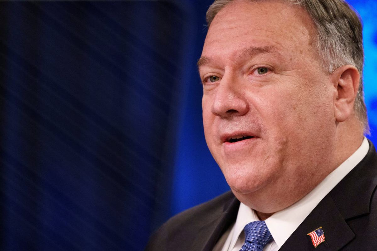 U.S. Secretary of State Mike Pompeo gives a briefing to the media