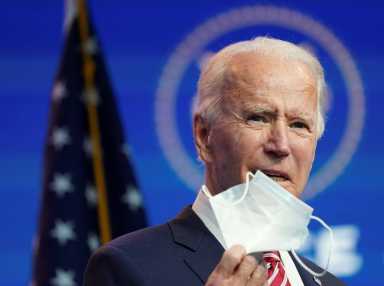 U.S. President-elect Joe Biden speaks about the U.S. economy after a briefing in Wilmington, Delaware