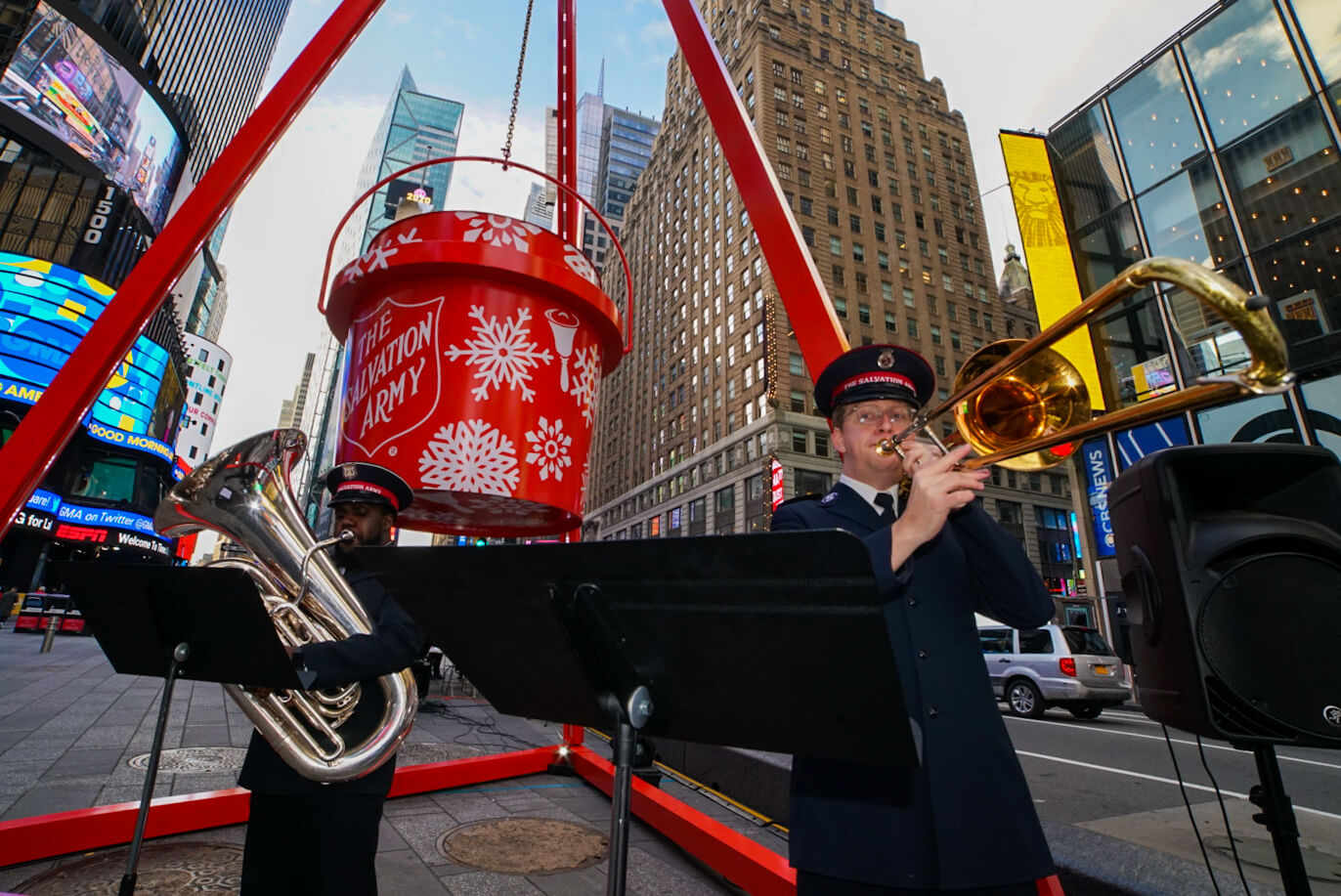 Ready for holiday giving, Salvation Army installs giant Red Kettle in Times Square 1