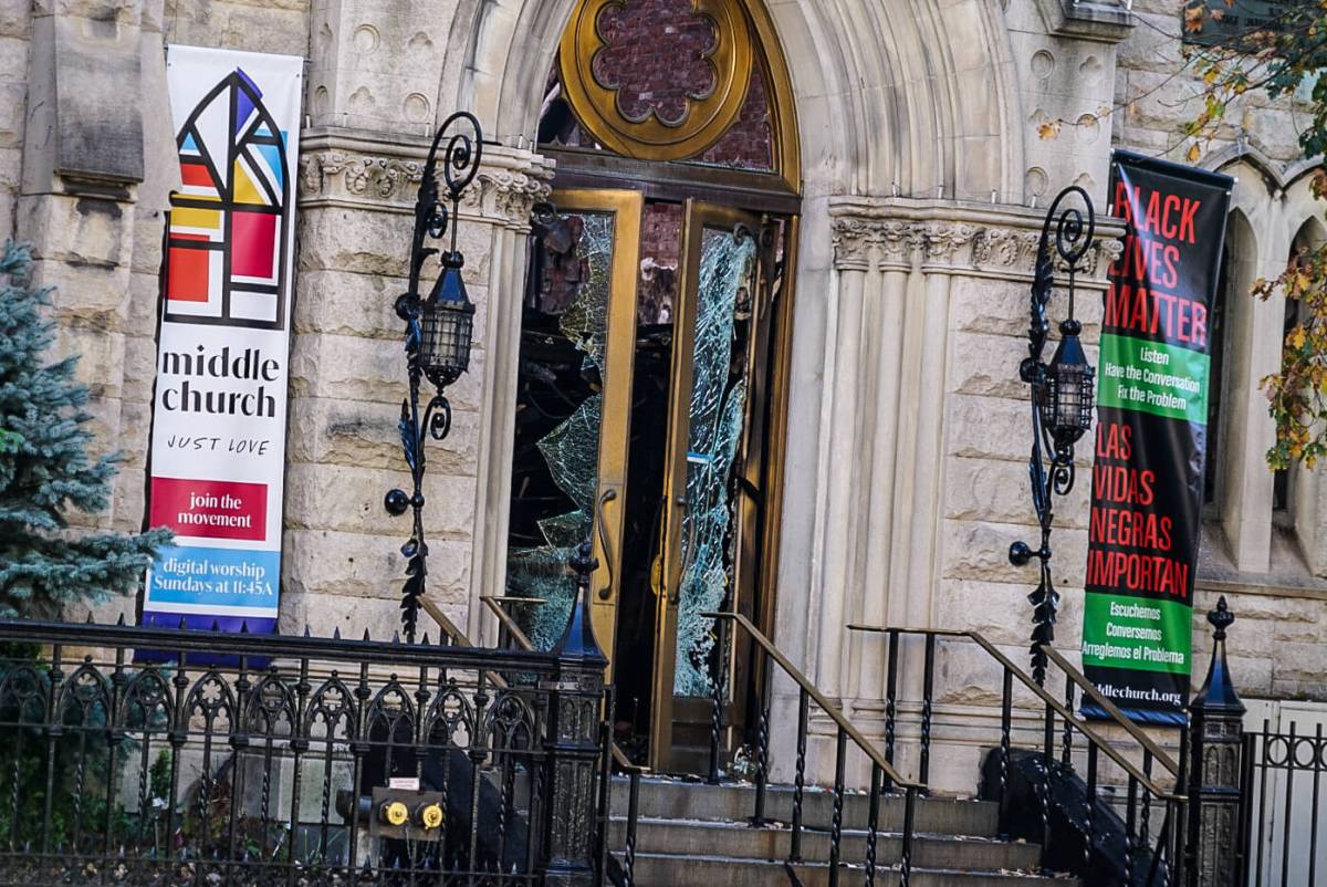 'This corner is cursed!' East Village church fire the latest in heartbreaking tragedies 5 Middle Collegiate Church’s brass doors hang on their hinges with broken glass