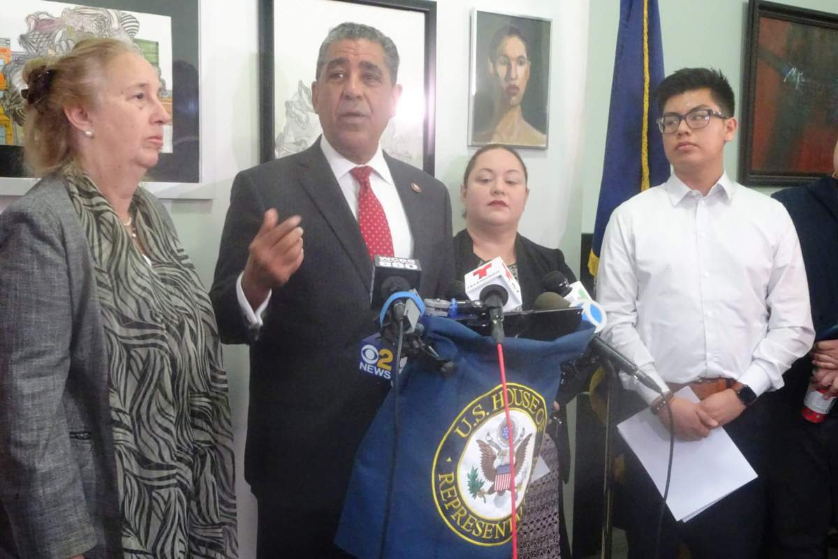 Left to Right: Manhattan Borough President Gale Brewer, Representative Adriano Espaillat, NMCIR Director Alba Villa, and DACA recipient Jose Lopez (photo by William Engel)