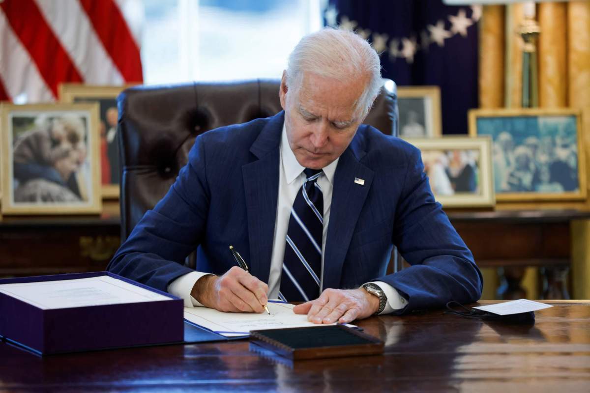 U.S. President Biden signs the American Rescue Plan in Washington