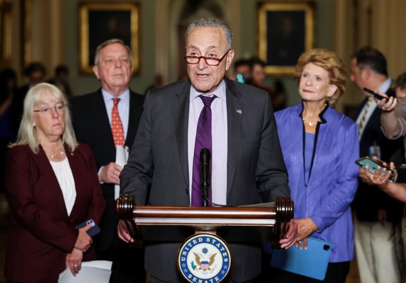 FILE PHOTO: U.S. Senate Democrats attend weekly policy lunch on Capitol Hill in Washington