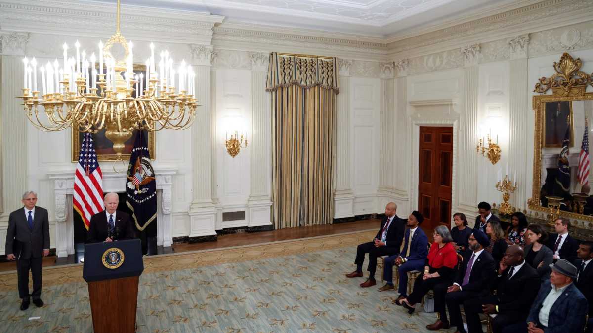 U.S. President Joe Biden delivers remarks on steps to curtail U.S. gun violence, in Washington