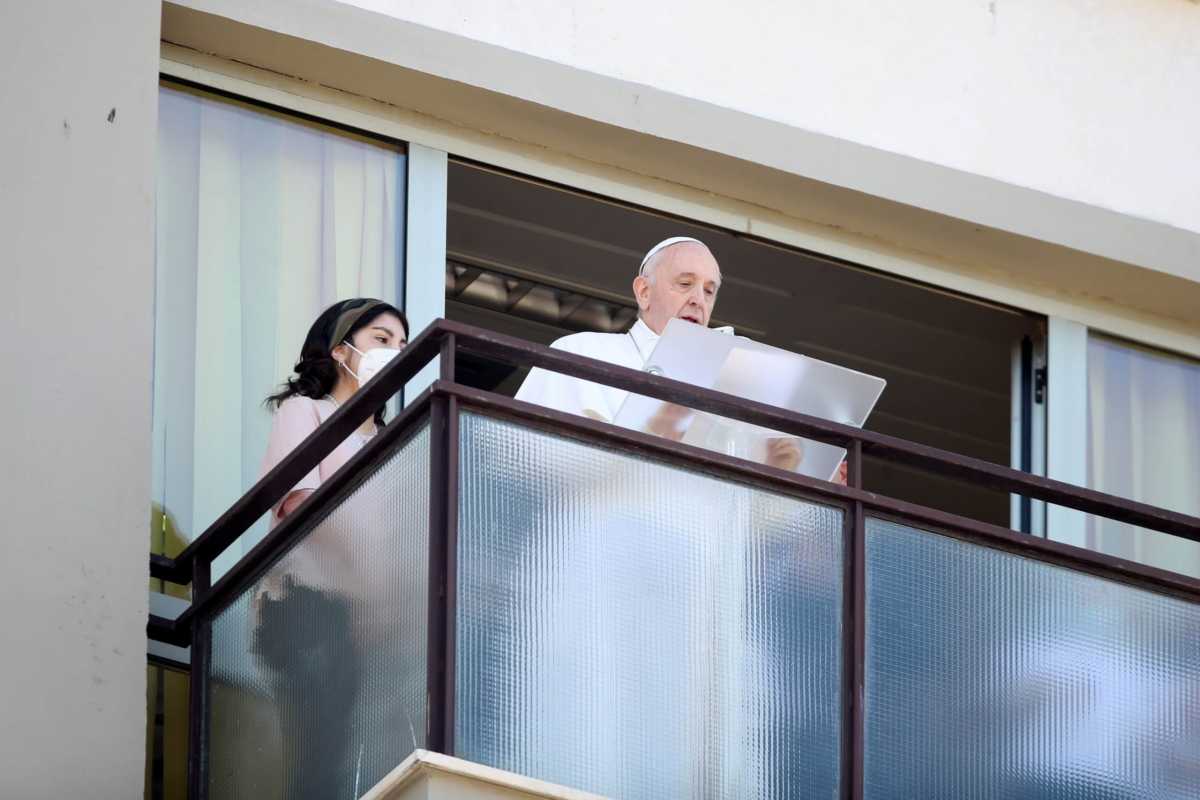 Pope Francis leads the Angelus prayer from Gemelli hospital in Rome