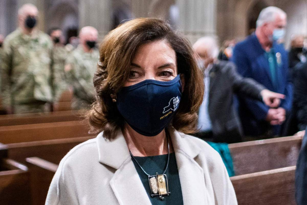 New York Democratic Lt. Governor Hochul attends a mass inside St. Patrick’s Cathedral during St. Patrick’s Day celebrations in New York