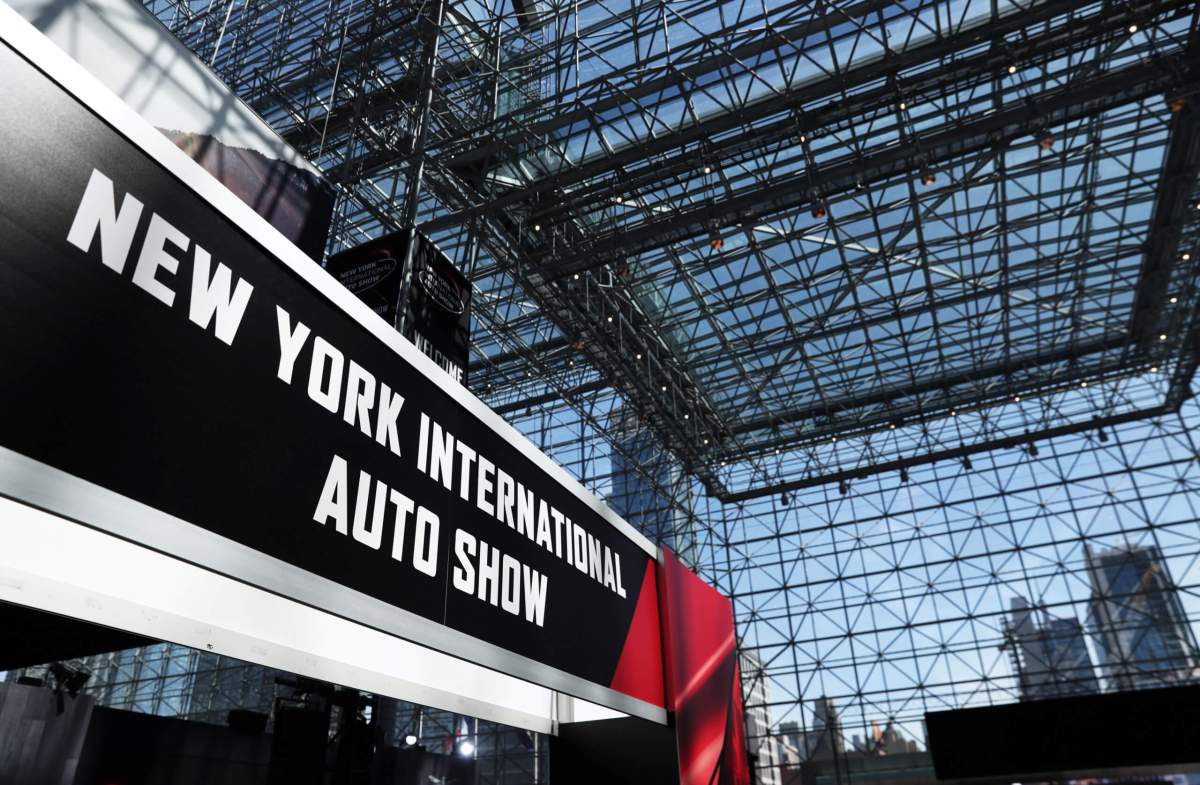 FILE PHOTO: A sign for the auto show is pictured at the 2019 New York International Auto Show in New York City