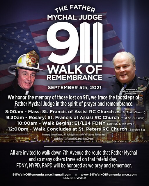 Walk honoring first victim of 9/11 attacks, Father Mychal Judge, taking place Sunday 6