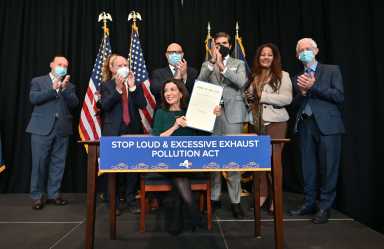 Governor Hochul Signs the Stopping Loud & Excessive Exhauset Pollution Act in Brooklyn