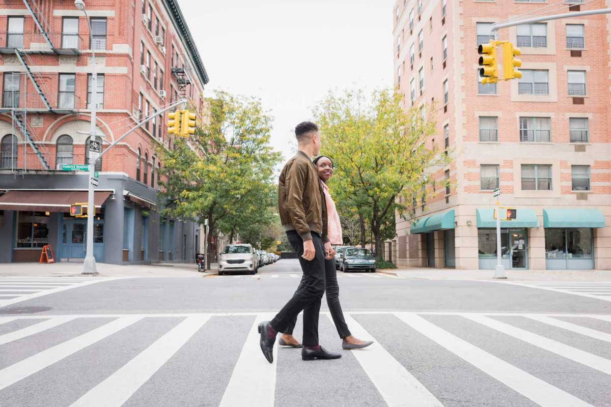 Young couple walking in the city