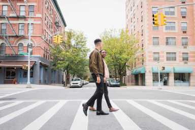 Young couple walking in the city