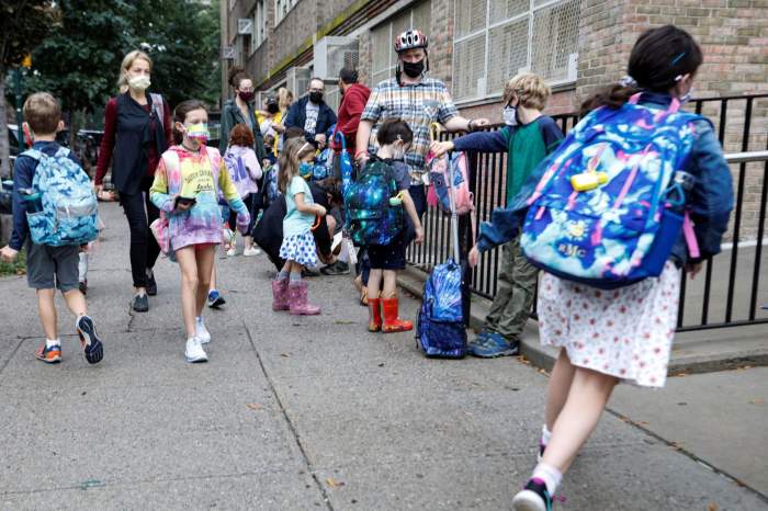 Children arrive at school