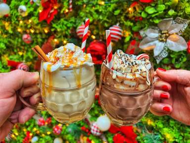 Loreley Beer Garden Spiked Eggnog (l) & Boozy Hot Chocolate (r)