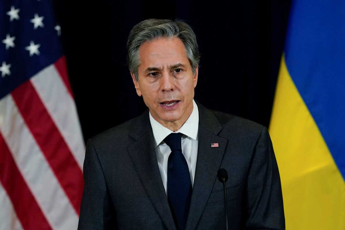 U.S. Secretary of State Antony Blinken and Ukraine’s Foreign Minister Dmytro Kuleba hold a news conference, in Washington