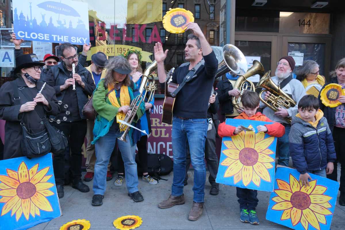 Outside of Veselkas, getting ready to sing Glory to Ukraine.