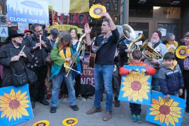 Outside of Veselkas, getting ready to sing Glory to Ukraine.
