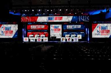 A view of the stage before the 2022 NBA Draft Lottery on Tuesday night.