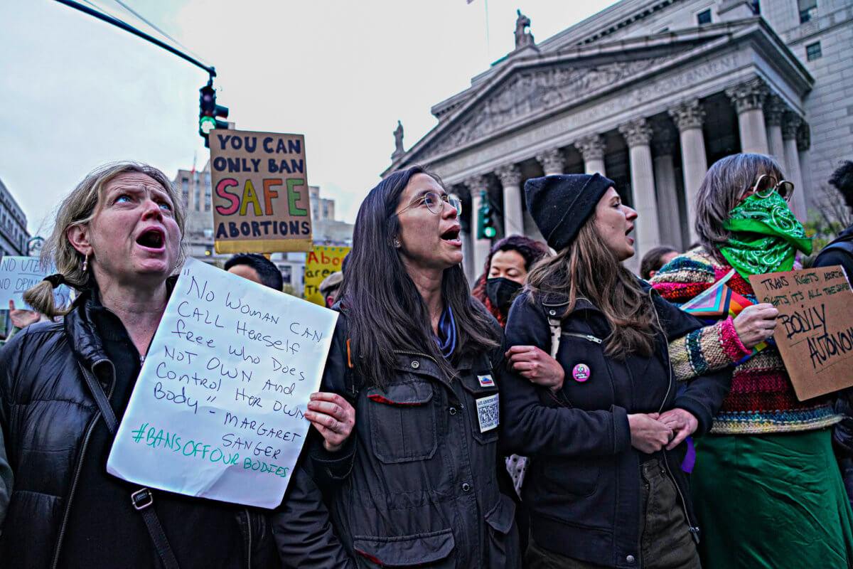 New Yorkers march through Lower Manhattan in protest of Roe v. Wade potential overturn 15