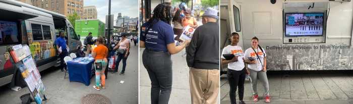 City agency mobile units at Roberto Clemente Plaza are raising awareness about resources and benefits to rental owners and brokers who house voucher holders