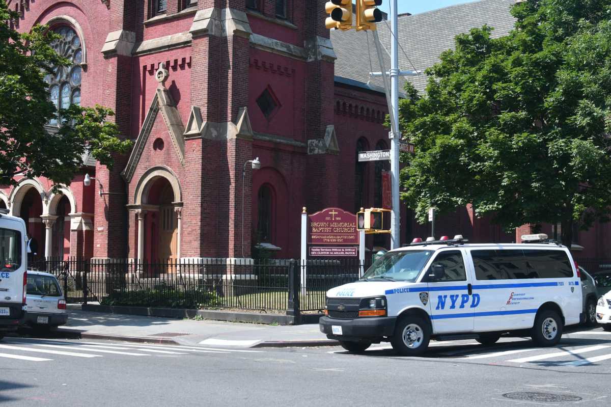 Police from Brooklyn North was on hand for the funeral of Nayshawn Campbell.