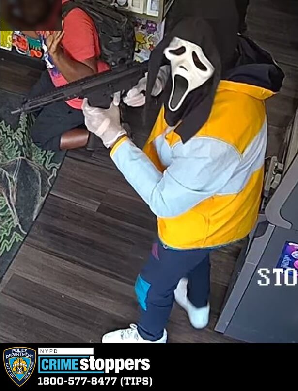Armed trio in Scream mask sought for stealing cash and cellphones at gunpoint in Queens: NYPD 4