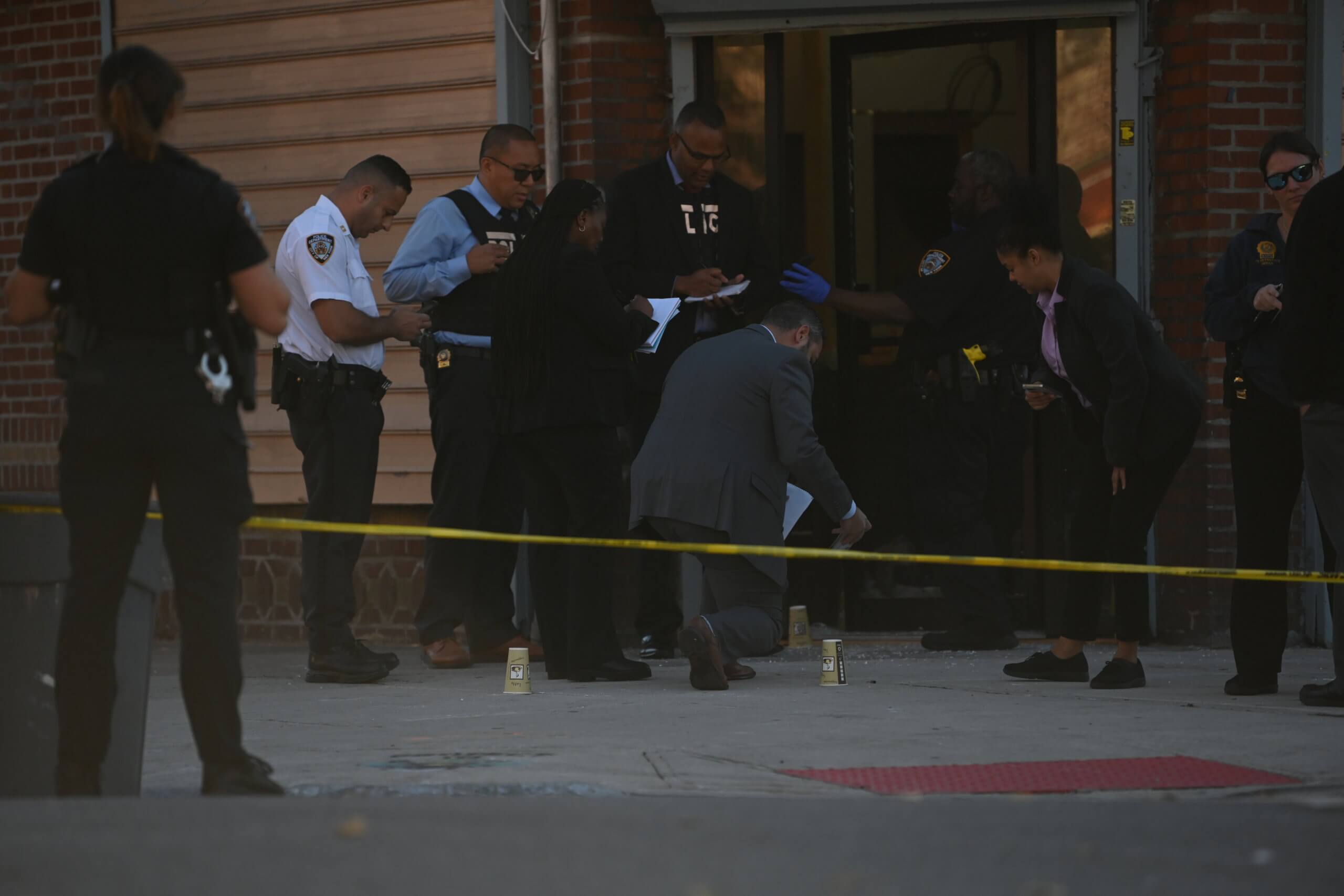 Brooklyn restaurant shooting leaves man slain, another wounded: cops 5 cops mark bullets at brownsville restaurant shooting