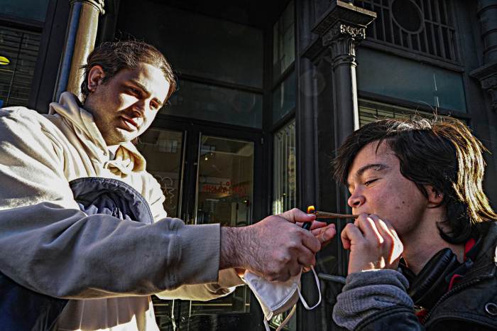 Lighting up marijuana in the East Village