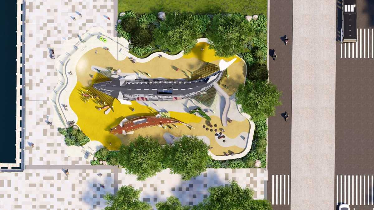 An overhead rendering of the new Pier 26 Science Play Area at Hudson River Park.