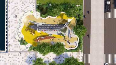 An overhead rendering of the new Pier 26 Science Play Area at Hudson River Park.