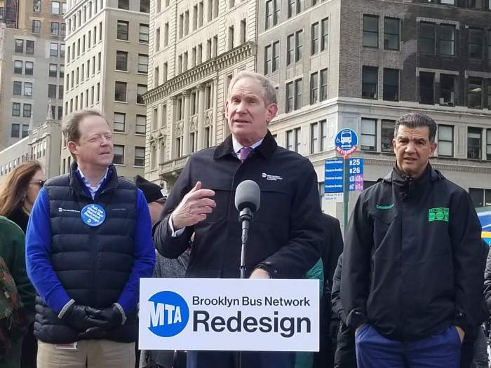 MTA Chair Janno Lieber with NYCT President Richard Davey and DOT Commissioner Ydanis Rodriguez