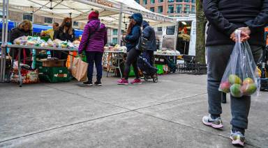 People in line for food aid