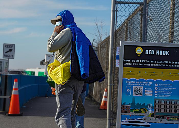 A migrant at a Brooklyn relief center