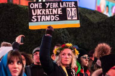 Times Square vigil marks one-year anniversary of war in Ukraine