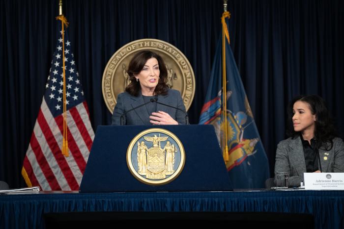 Gov. Hochul and DFS superintendent Adrienne Harris