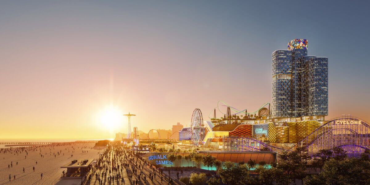 rendering shows the proposed casino in Coney Island