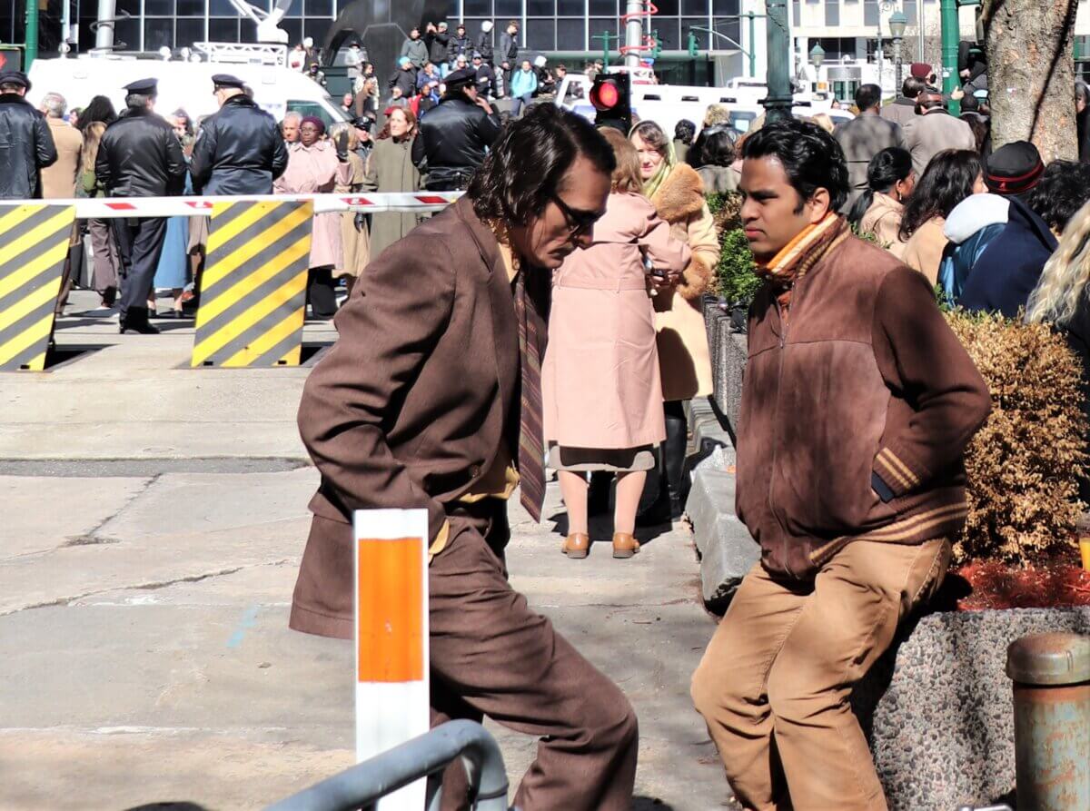 Joaquin Phoenix, who plays Joker, walks to the set of Joker 2, "Joker: Folie à Deux." Phoenix cut an engrossed figure (Photo by Michael Dorgan)