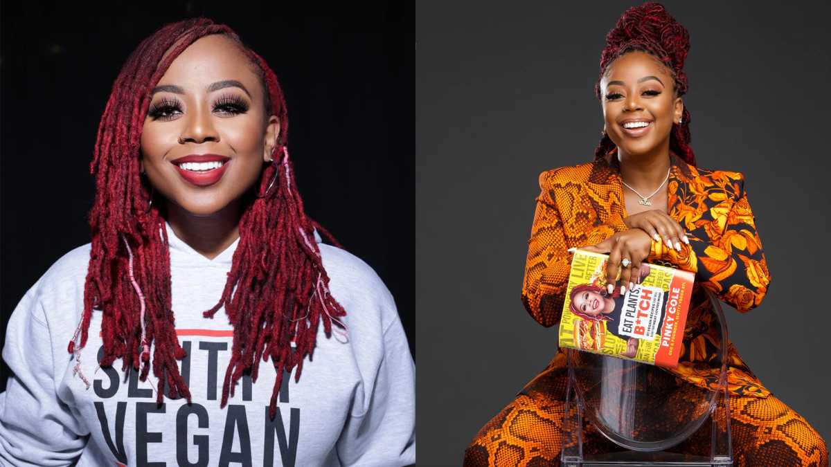 A side-by-side photo of Slutty Vegan owner Pinky Cole.