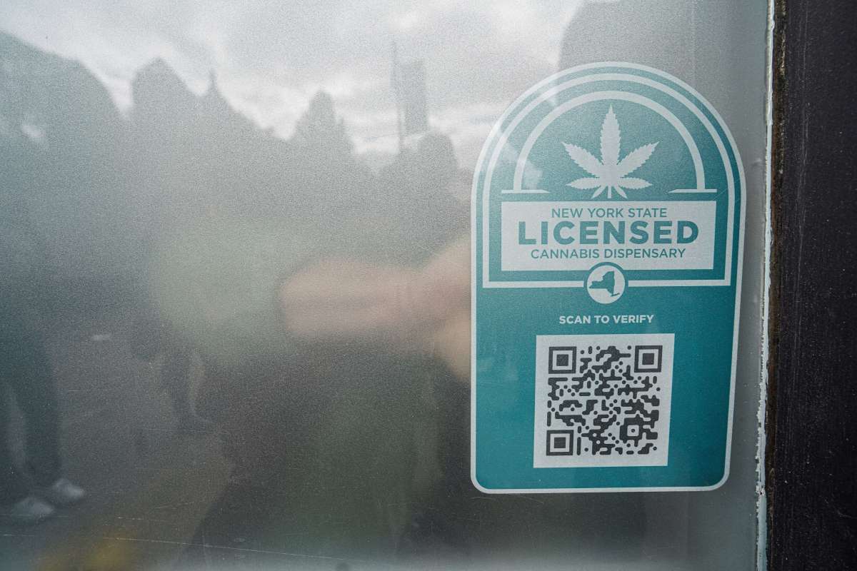 Decals on an officially licensed New York State marijuana dispensary