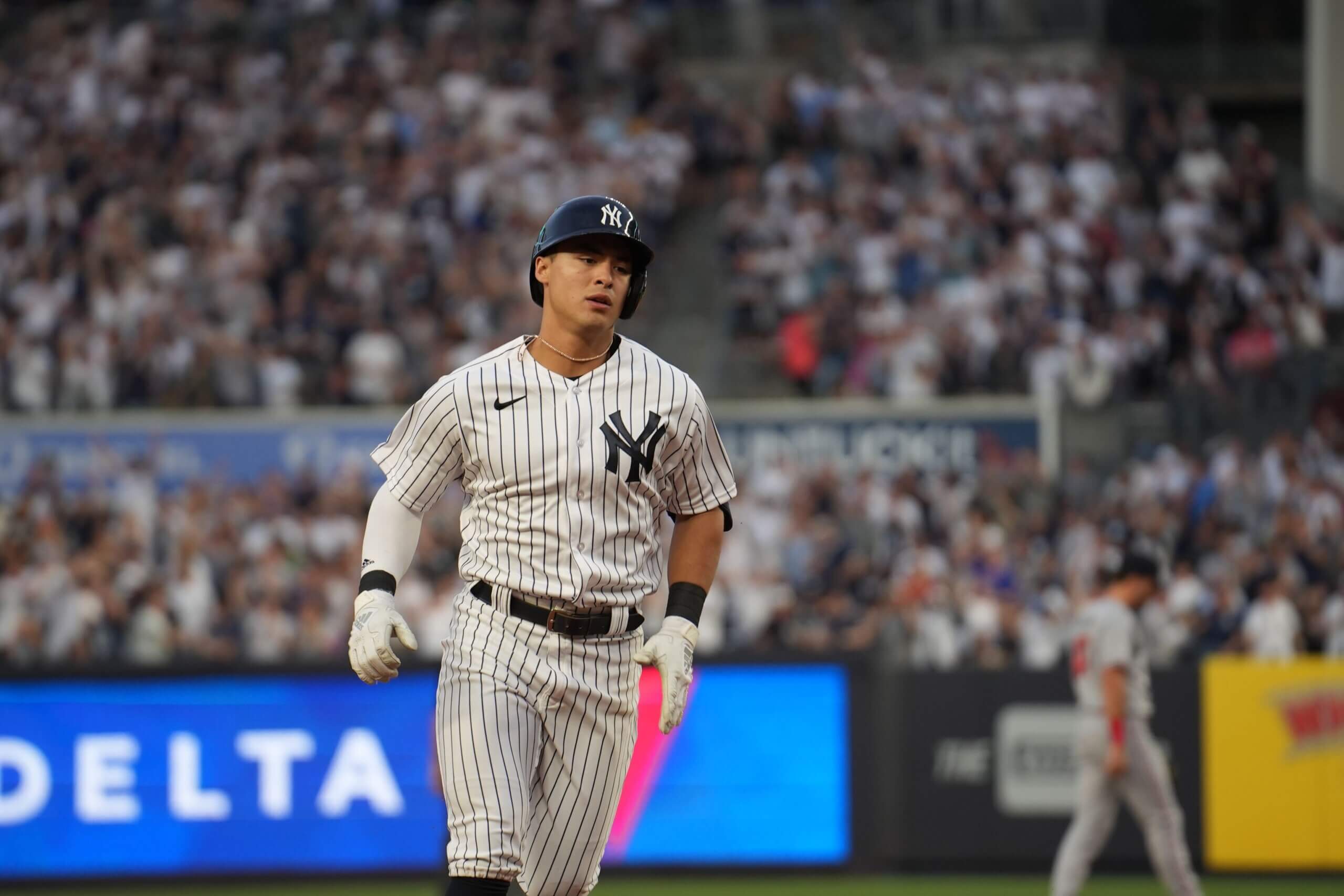 Cashman, Yankees sticking with Anthony Volpe despite Oswald Peraza's output in Triple-A 2 Yankees rookie Anthony Volpe rounds the bases after hitting his first career home run in the majors on April 14, 2023.