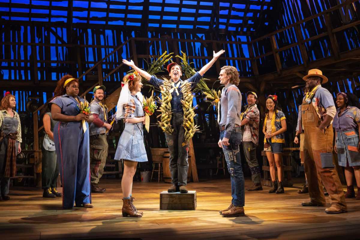 Alex Newell, Caroline Innerbichler, Kevin Cahoon, and Andrew Durand in "Shucked."