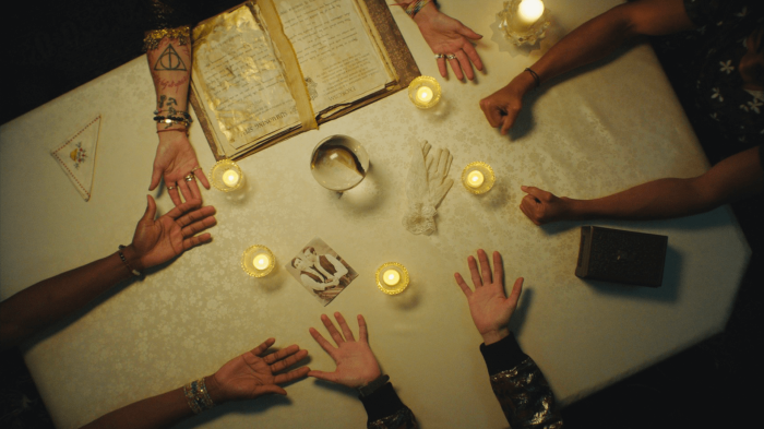 The seance scene from Summoning Sylvia