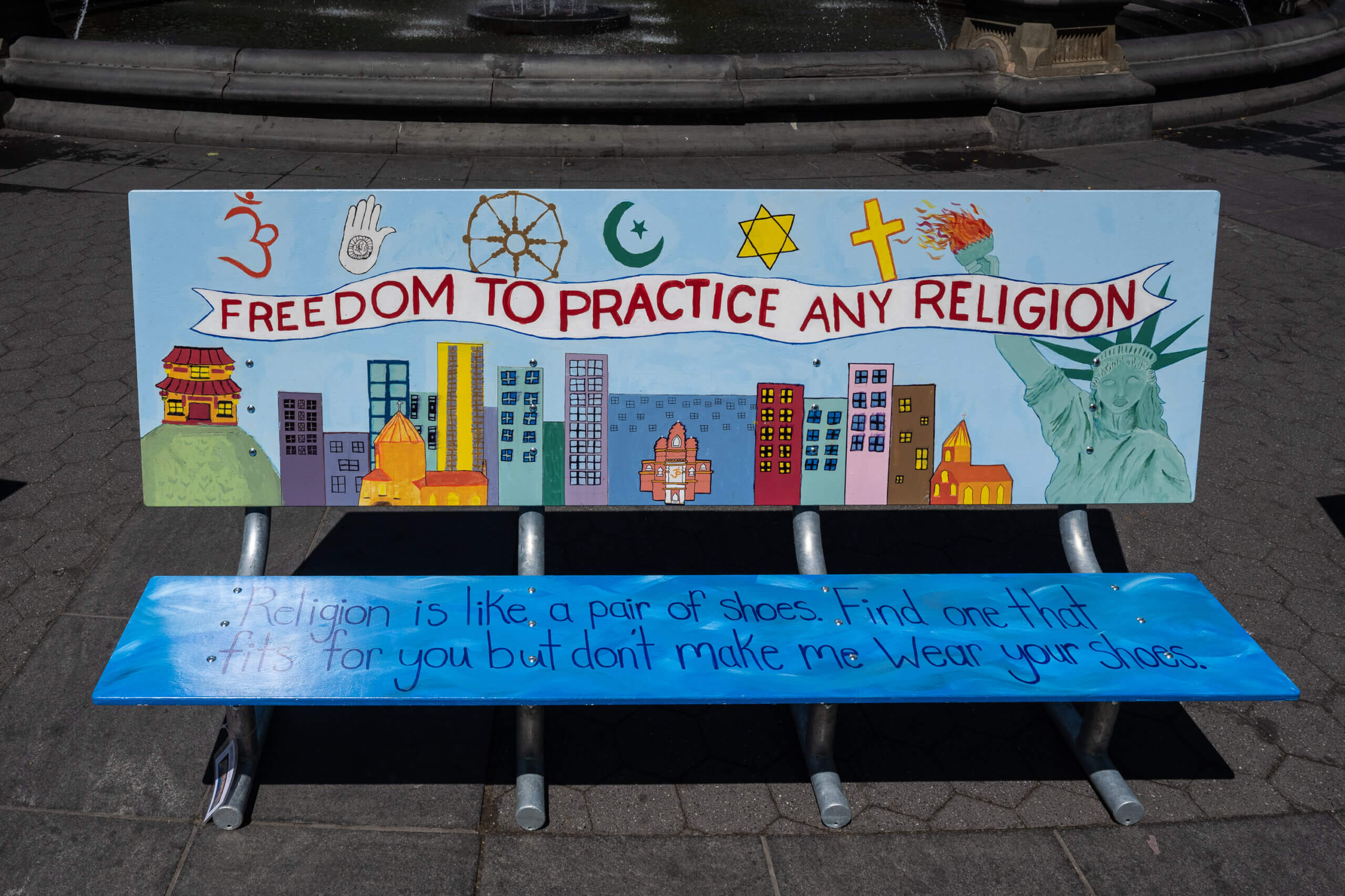 This bench mural created by students from P.S. 83 Donald Hertz School