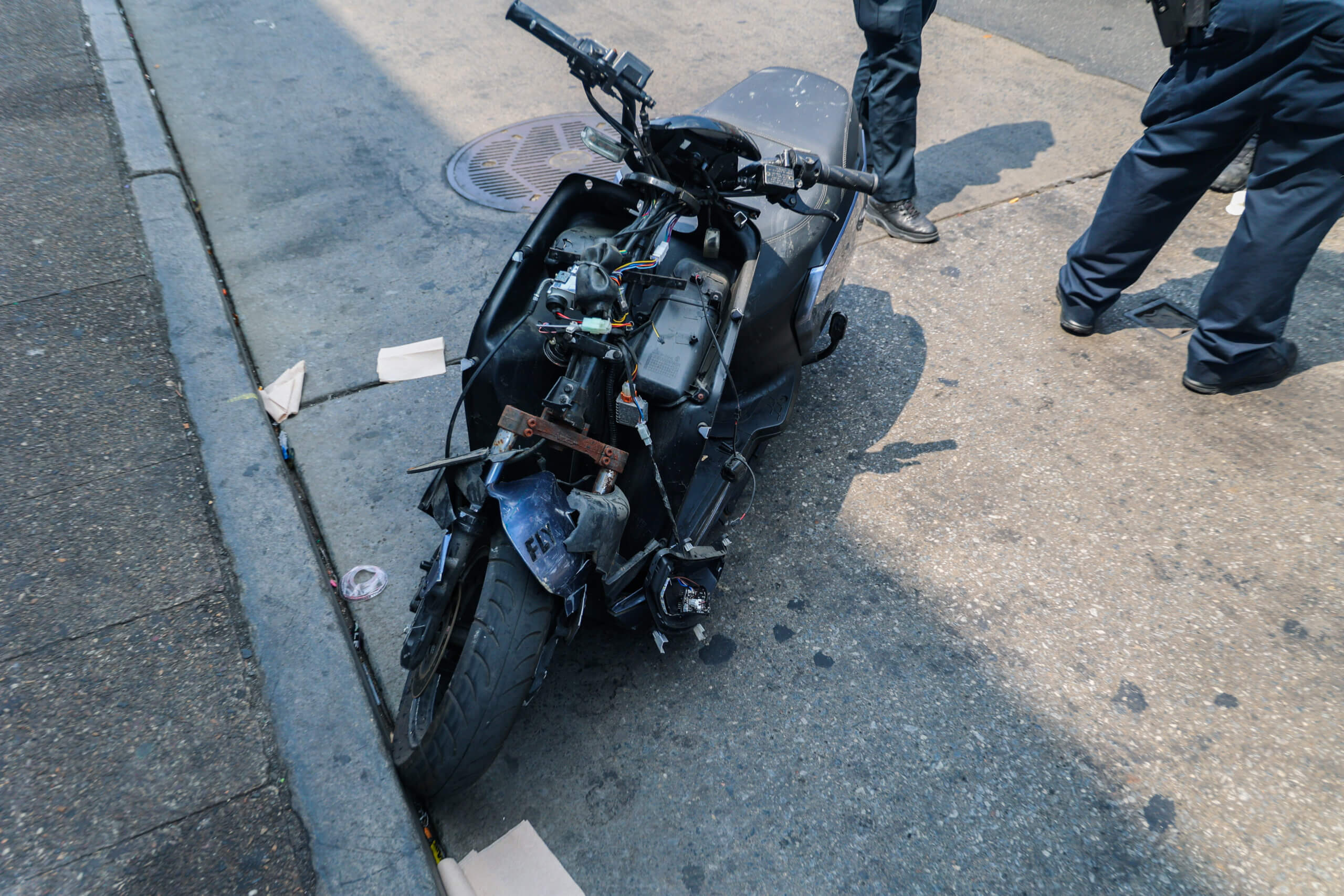 Harlem scooter driver fighting for his life after colliding with MTA bus: cops 5 The bus remained on the scene by warped pieces of metal and a pulverized scooter